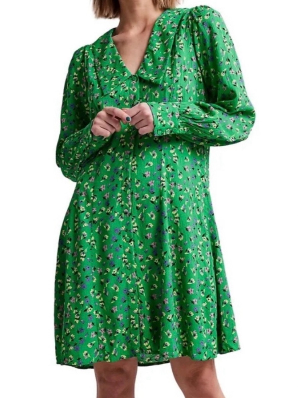YAS Floral Wide Collar V-Neck Shirt  Dress Size S